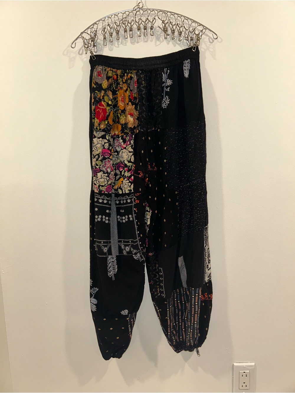 Black Patchwork Floral Harem Pants